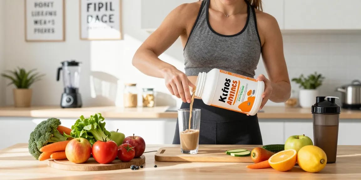 Using Koi Aminos for a healthy meal prep in a sunlit kitchen