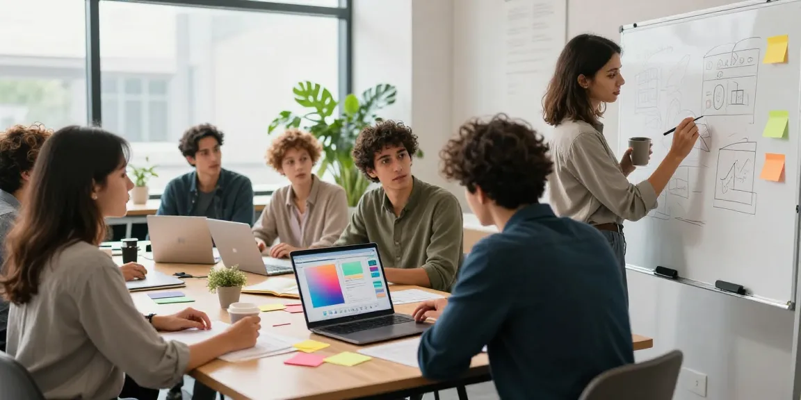 Diverse professionals collaborating here in a vibrant co-working space.