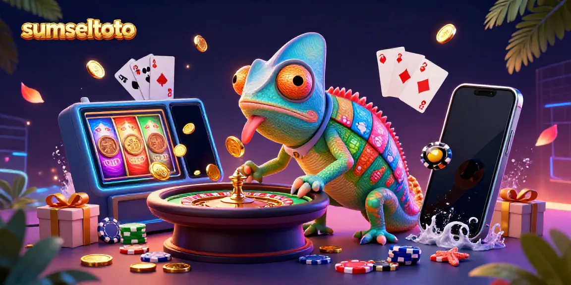 Engage with the vibrant casino scene at sumseltoto, featuring a colorful chameleon owner and exciting games.