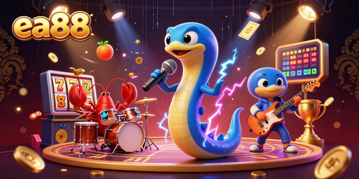 Experience the excitement of ea88 with an electric eel DJ in a lively underwater casino scene.