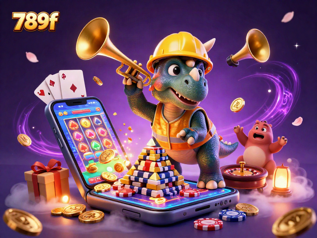 Engage in thrilling gameplay at 789f with cartoon triceratops building poker chip pyramids.